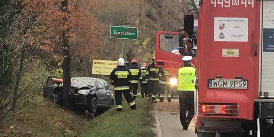 Samochód uderzył w drzewo. Kierująca w szpitalu - Grodzisk News