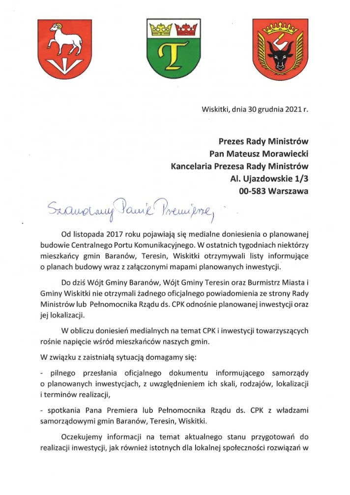 Trzy gminy zawieszają współpracę ze spółką CPK - Grodzisk News