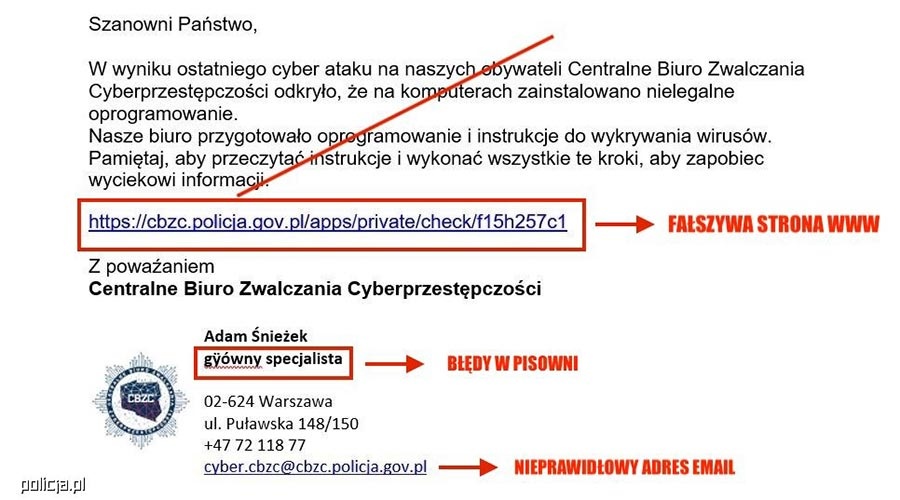 Nowa metoda oszustów. W mailach pdszywają się pod Centralne Biura Zwalczania Cyberprzestępczości. - foto: policja.pl
