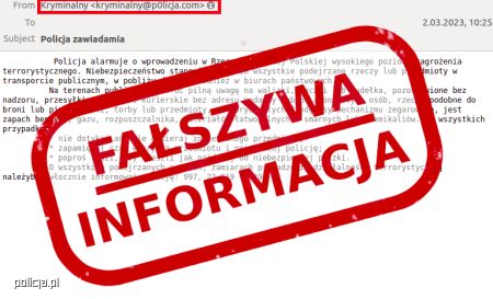 Policja ostrzega przed fałszywymi mailami o zagrożeniu terrorystycznym - Grodzisk News