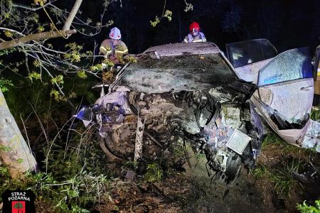 Wieczorna kolizja w Milęcinie, kierowca osobówki uderzył w drzewo - Grodzisk News